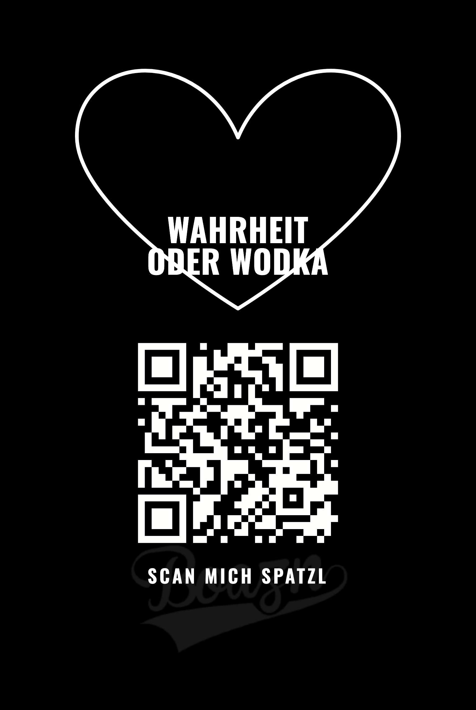 Kartenrückseite mit Herz und QR-Code — Wahrheit oder Wodka aus der Boazn