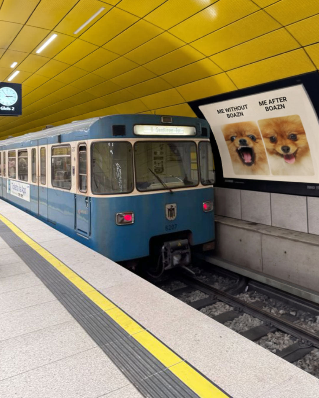 Boazn-Werbeplakat in der Münchner U-Bahn — MVG-Linienänderungen während der Ludwigsbrücken-Sanierung
