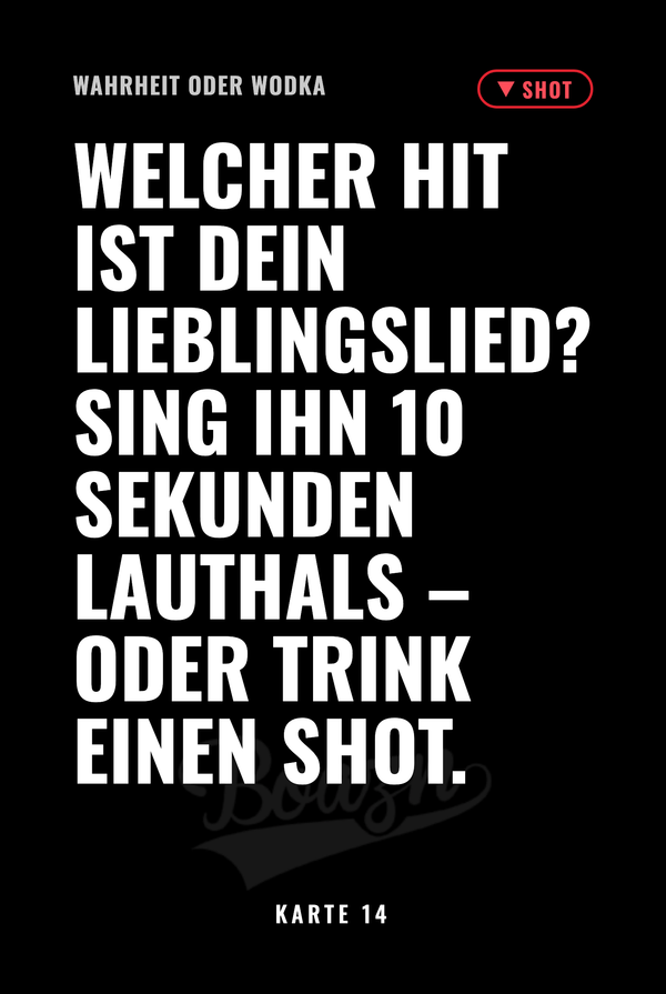 Shot-Karte aus dem Kartenspiel Wahrheit oder Wodka der Boazn München